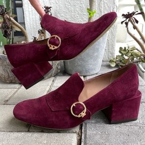 Tory Burch Burgundy Suede Heeled Loafer